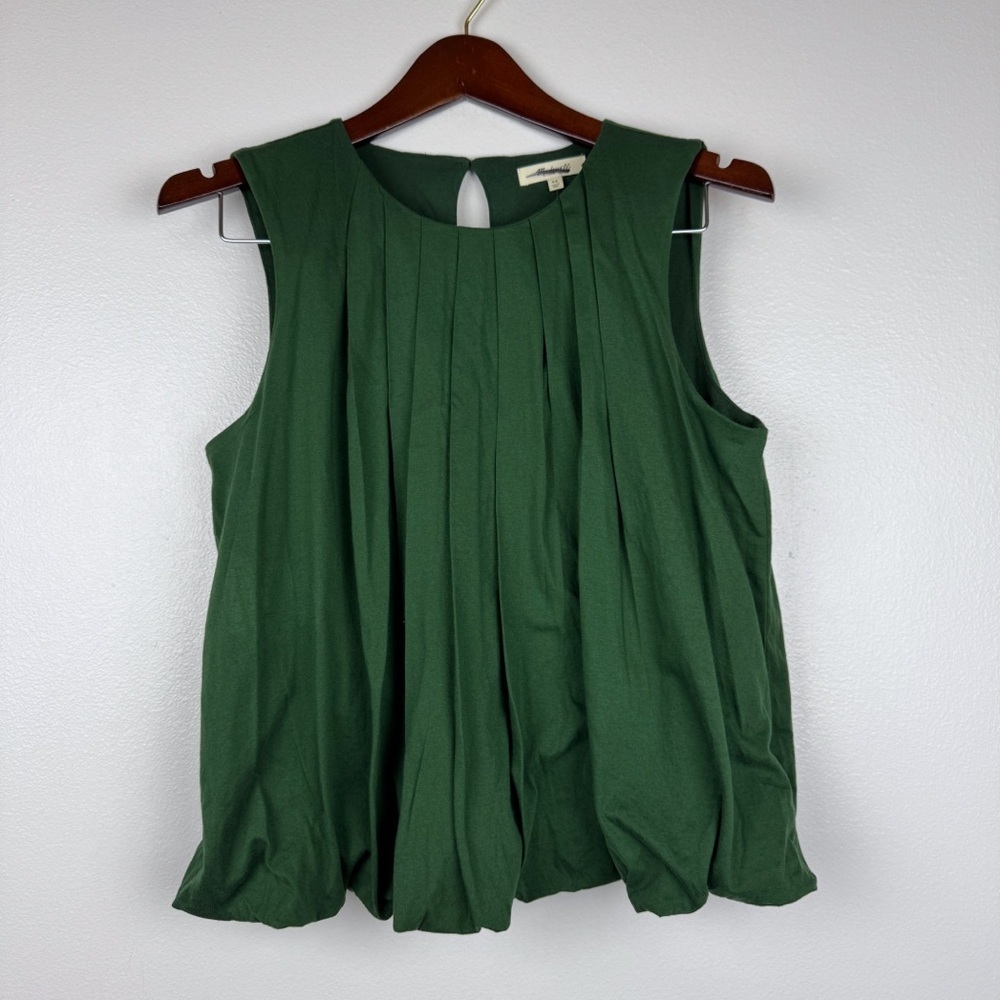 Madewell Sleeveless Crewneck Lightweight Jersey Bubble Hem Top Green Size XS NWT - Picture 4 of 8